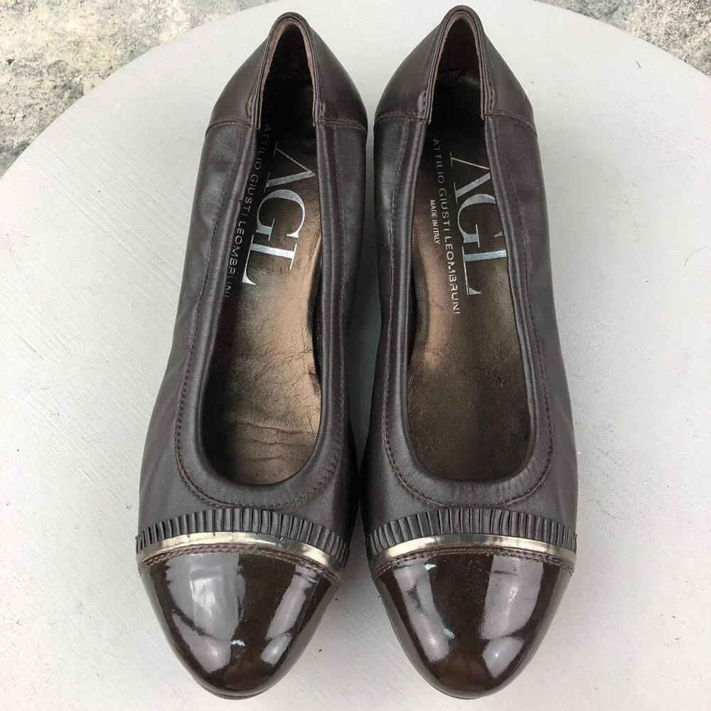 AGL Attilio Giusti Leombruni Women's Size 39.5 (9.5) Brown Leather Slip On Pumps